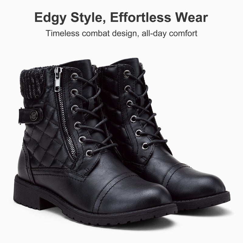 Vepose Women's Black Ankle Boots, Lace up Casual Combat Booties, Size 9.5 US - 927 Knitting Wool (CJY927 black 09.5) - Image 5